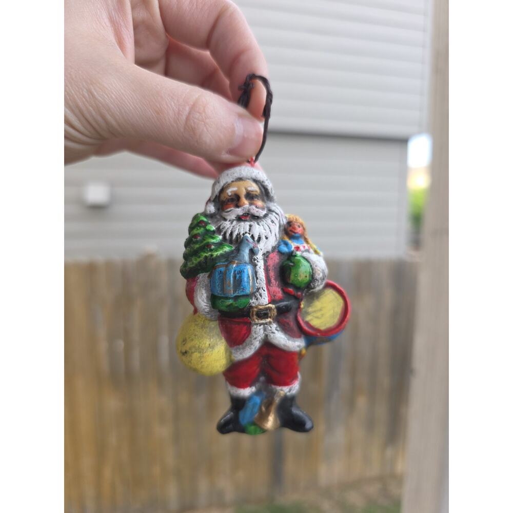 Vintage Santa With Toy Bag Christmas Tree Ornament Blow Mold Hand painted
